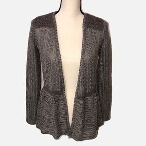 Knox Rose Size XS Open Weave Cardigan Crochet Peplum Gray Brown Long Sleeve